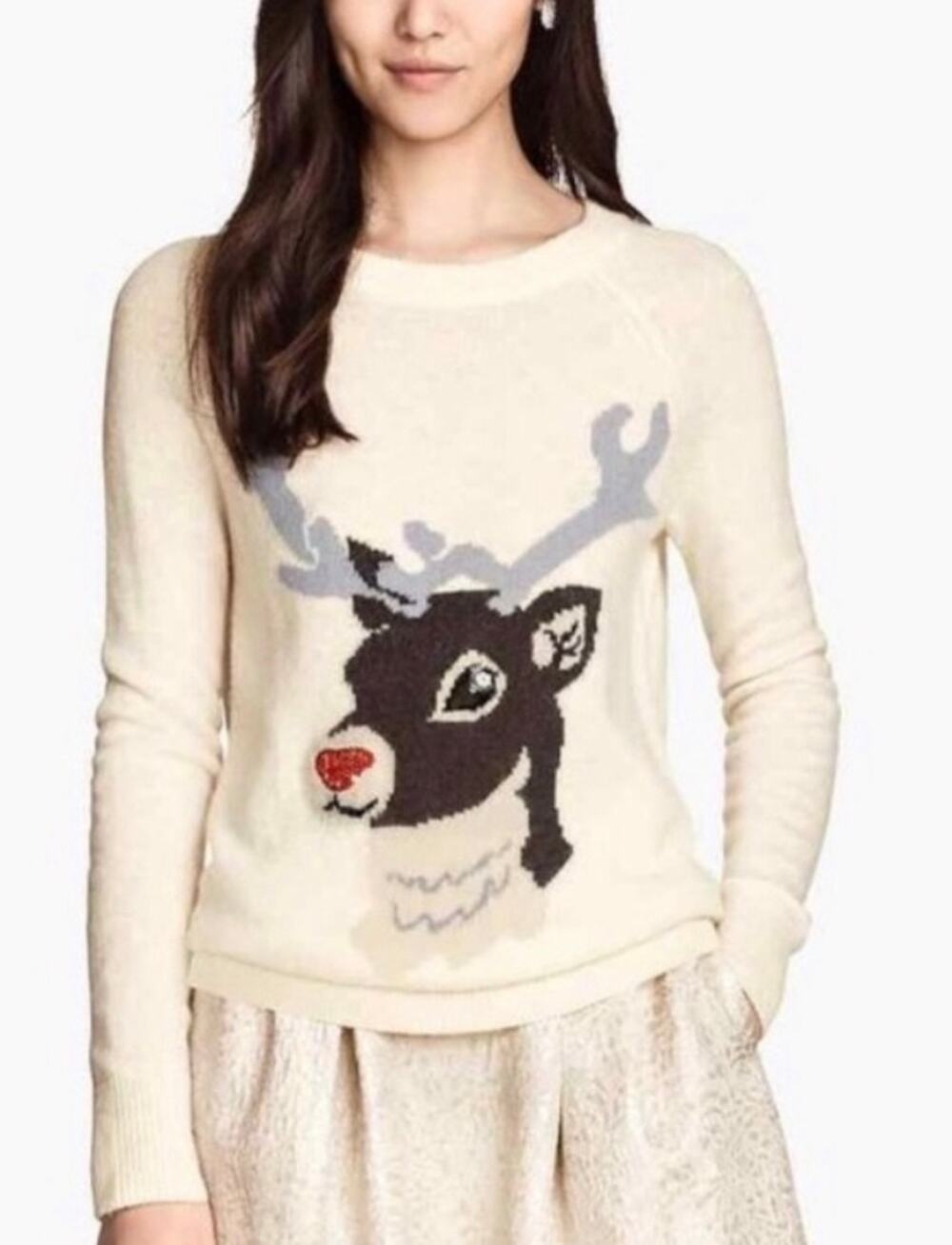 H&M Holiday Reindeer Sweater Small Rudolph Christmas Sequin Crewneck